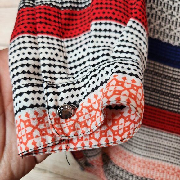 Vince Camuto Size S Striped V Neck Casual Top Long Sleeve Red White Blue Stripes - Picture 4 of 13